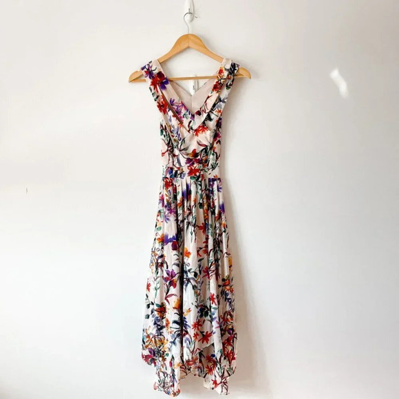Adelyn Rae Floral Asymmetrical Criss Cross Back Vanessa Midi Dress Sz  XS - Picture 8 of 12